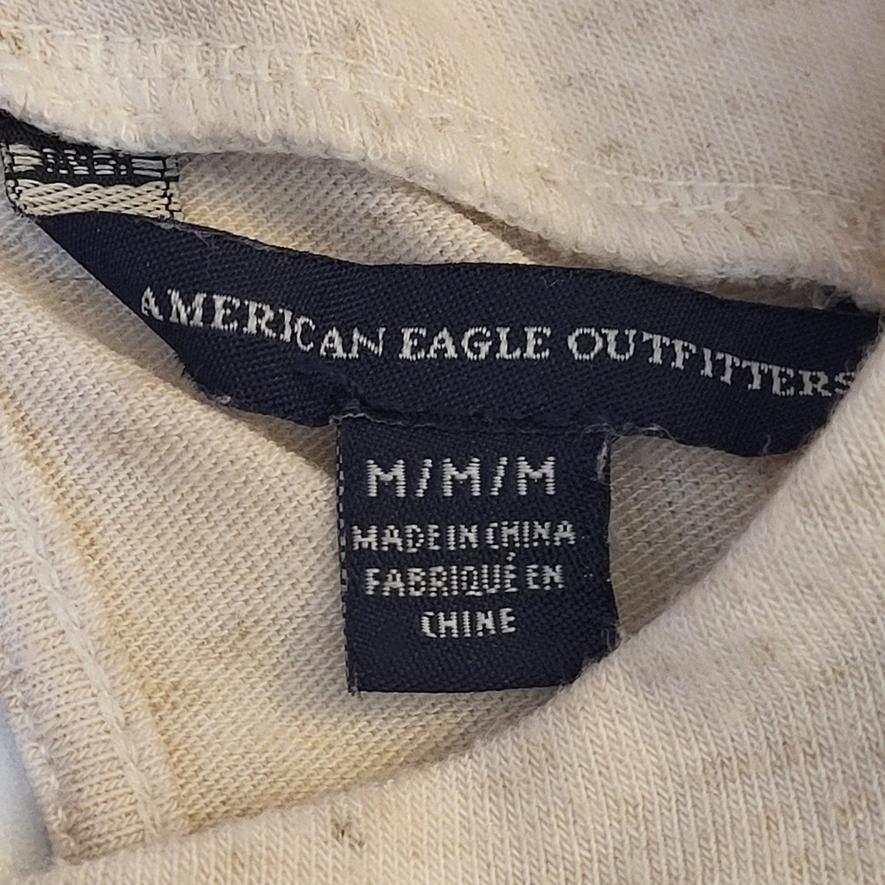 American Eagle Womens Mock Neck Crochet Lace Babydoll Top Oatmeal Heather Medium - Picture 6 of 11